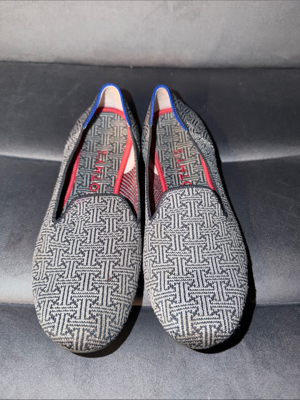 Rothy's Grey and Black Geometric Knit Flats size 8